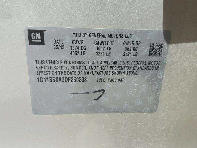 1G11B5SA9DF259308 - 2013 CHEVROLET MALIBU LS 米色 照片 10