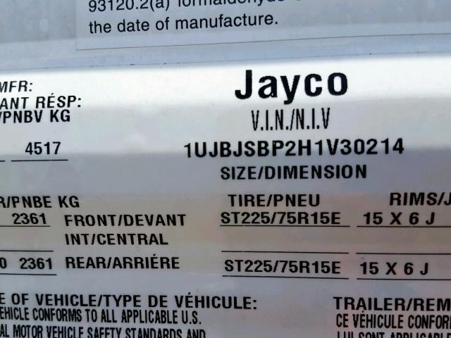 1UJBJSBP2H1V30214 - 2017 JAYCO EAGLE  WHITE photo 10