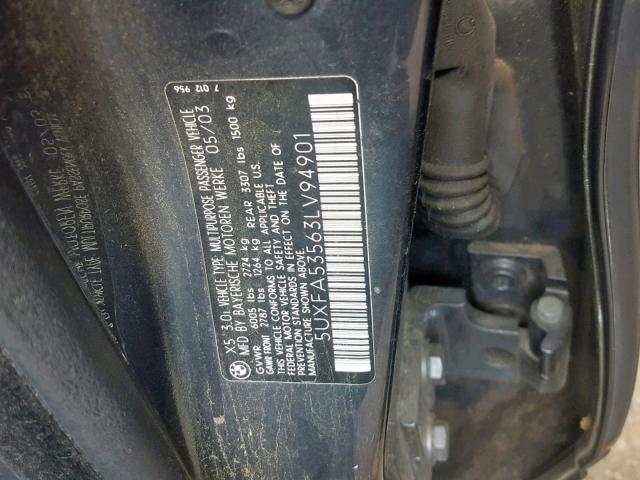 5UXFA53563LV94901 - 2003 BMW X5 3.0I GRAY photo 10