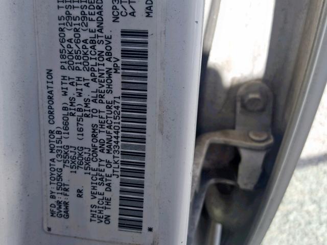 JTLKT334440152471 - 2004 TOYOTA SCION XB 白色 照片 10