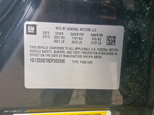 1G1ZG5E78CF303396 - 2012 CHEVROLET MALIBU LTZ შავი ფოტო 10