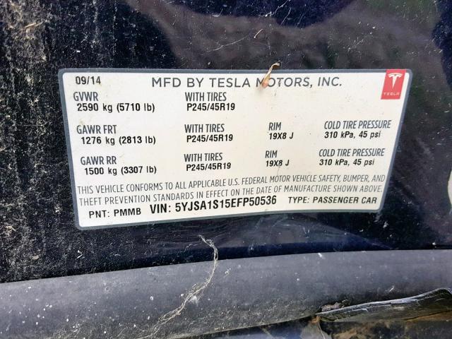 5YJSA1S15EFP50536 - 2014 TESLA MODEL S أزرق صورة 10