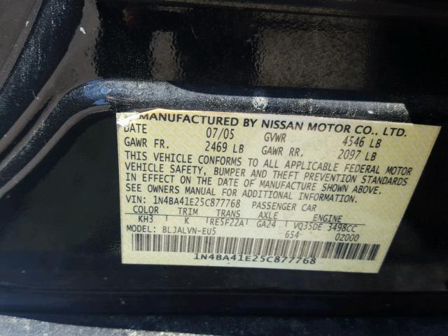 1N4BA41E25C877768 - 2005 NISSAN MAXIMA SE BLACK photo 10