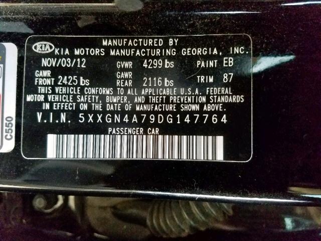 5XXGN4A79DG147764 - 2013 KIA OPTIMA EX BLACK photo 10