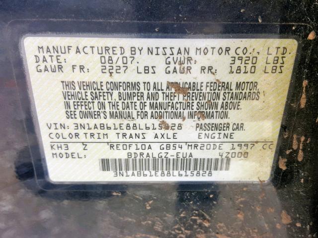 3N1AB61E88L615828 - 2008 NISSAN SENTRA 2.0 BLACK photo 7