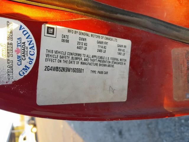 2G4WB52K9W1605501 - 1998 BUICK REGAL LS RED photo 10