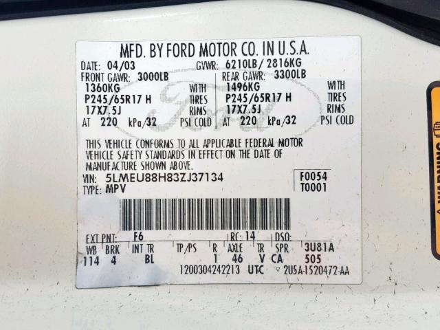 5LMEU88H83ZJ37134 - 2003 LINCOLN AVIATOR Ağ foto 10