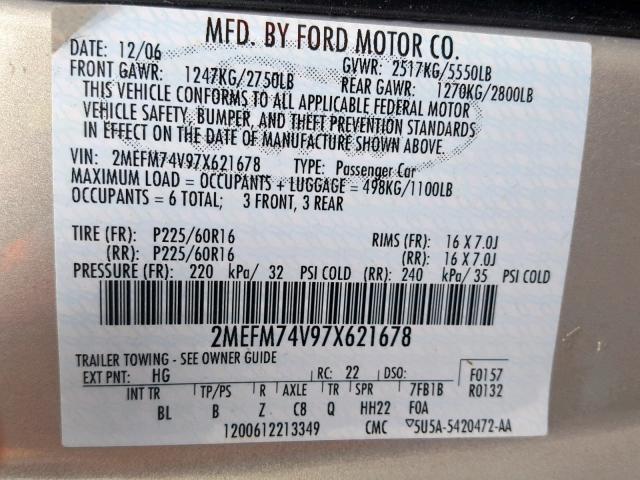 2MEFM74V97X621678 - 2007 MERCURY GRAND MARQ SILVER photo 10