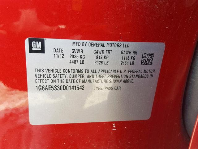 1G6AE5S30D0141542 - 2013 CADILLAC ATS PREMIU RED photo 10