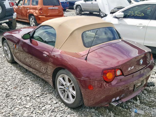 4USBT53413LU03204 - 2003 BMW Z4 3.0 BURGUNDY photo 3