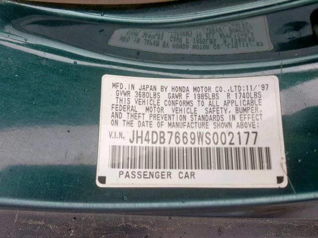 JH4DB7669WS002177 - 1998 ACURA INTEGRA GS GREEN photo 10