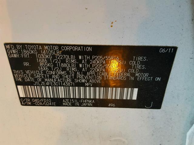 JTLZE4FE3C1143871 - 2012 TOYOTA SCION XB Ağ foto 10