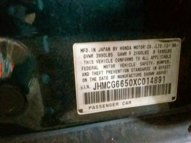 JHMCG6650XC014891 - 1999 HONDA ACCORD GREEN photo 10