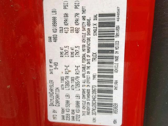 3D7KU28C04G139673 - 2004 DODGE RAM 2500 S Կարմիր լուսանկար 10