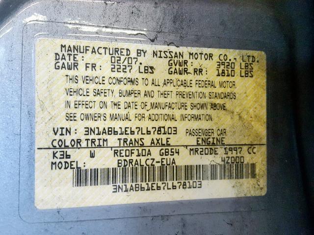 3N1AB61E67L678103 - 2007 NISSAN SENTRA 2.0 SILVER photo 10