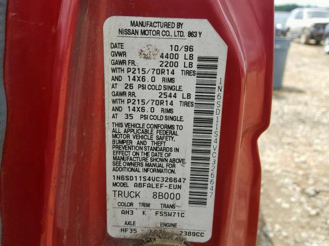 1N6SD11S4VC326647 - 1997 NISSAN TRUCK BASE RED photo 10