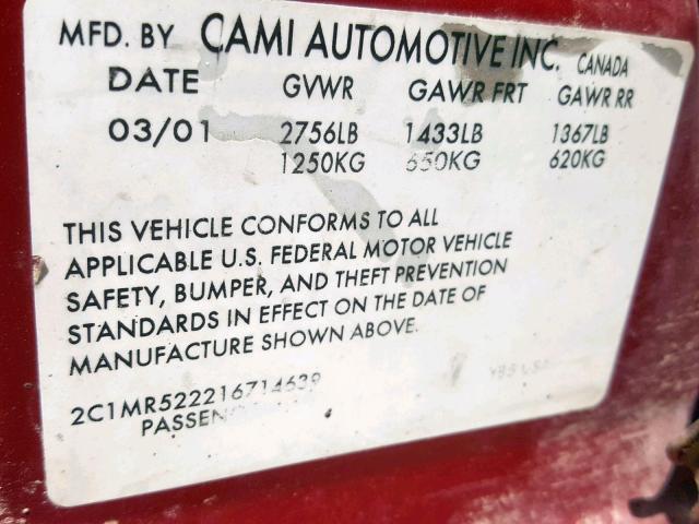 2C1MR522216714639 - 2001 CHEVROLET METRO LSI RED photo 10