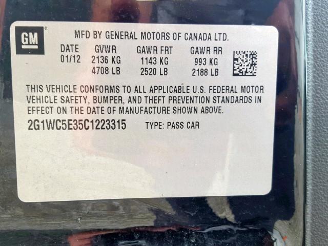 2G1WC5E35C1223315 - 2012 CHEVROLET IMPALA LTZ BLACK photo 10