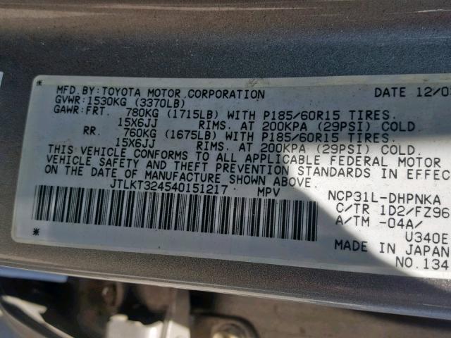 JTLKT324540151217 - 2004 TOYOTA SCION XB 银色 照片 10