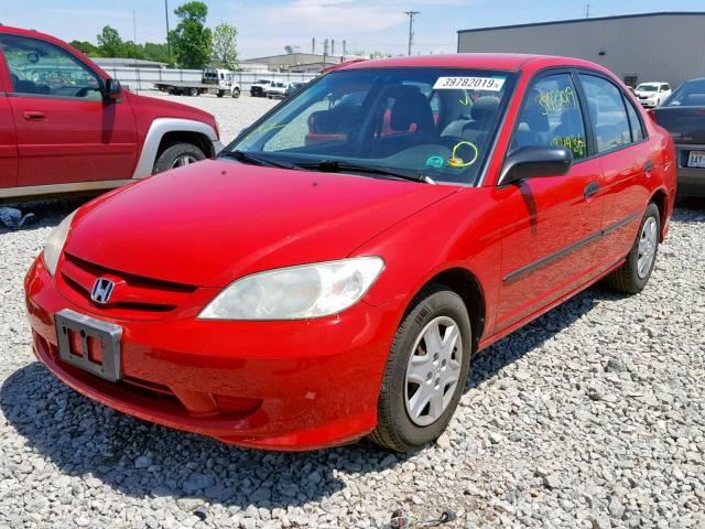 1HGES16375L008627 - 2005 HONDA CIVIC DX V RED photo 2