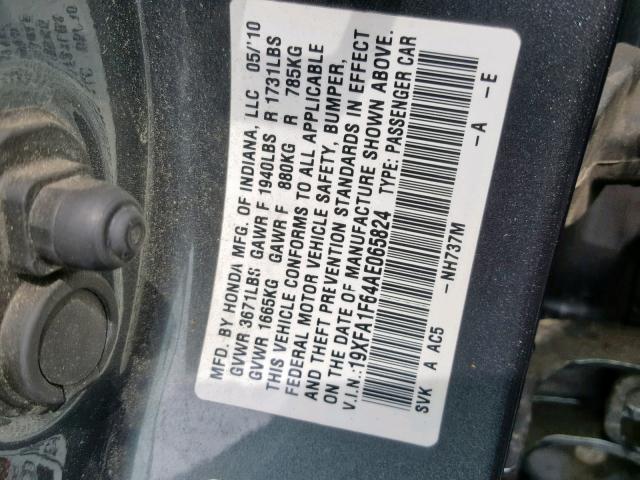 19XFA1F64AE065824 - 2010 HONDA CIVIC LX-S Boz foto 10