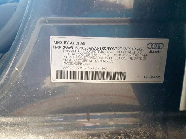 WAUGL78E77A127750 - 2007 AUDI NEW S4 QUA GRAY photo 10