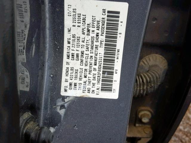 1HGCR2F89DA252617 - 2013 HONDA ACCORD EXL GRAY photo 10