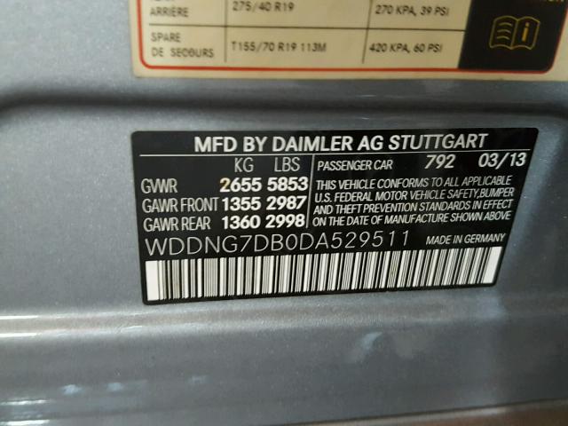 WDDNG7DB0DA529511 - 2013 MERCEDES-BENZ S 550 SILVER photo 10