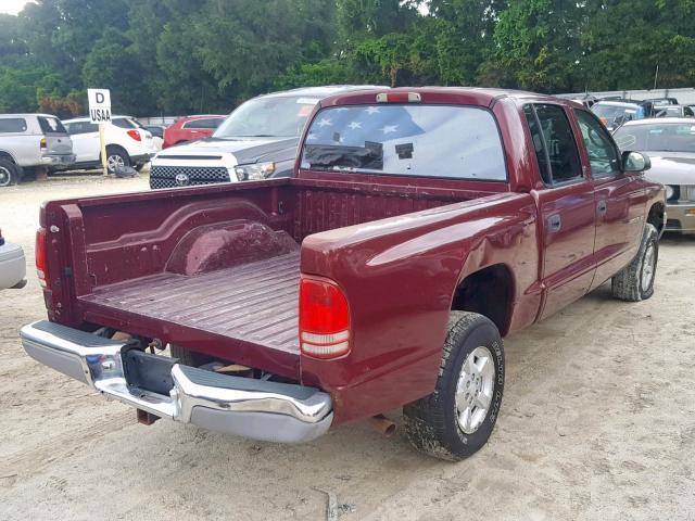 1B7HG2AXX1S255315 - 2001 DODGE DAKOTA QUA MAROON photo 4