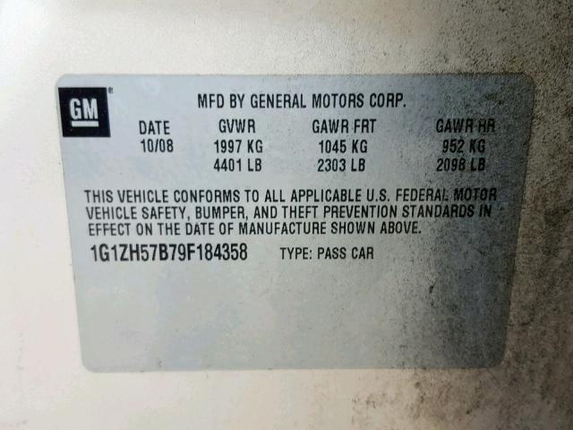 1G1ZH57B79F184358 - 2009 CHEVROLET MALIBU 1LT თაფლისფერი ფოტო 10