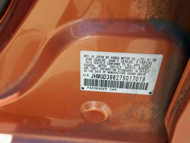 JHMGD38627S017019 - 2007 HONDA FIT S 橙色 照片 10