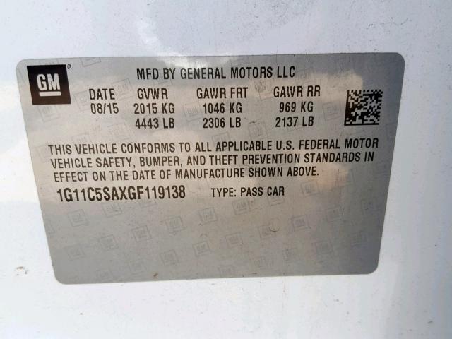 1G11C5SAXGF119138 - 2016 CHEVROLET MALIBU LIM თეთრი ფოტო 10