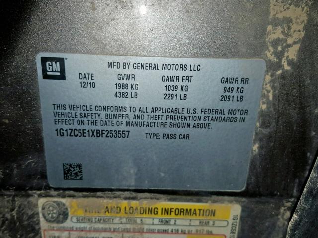 1G1ZC5E1XBF253557 - 2011 CHEVROLET MALIBU 1LT 棕色 照片 10