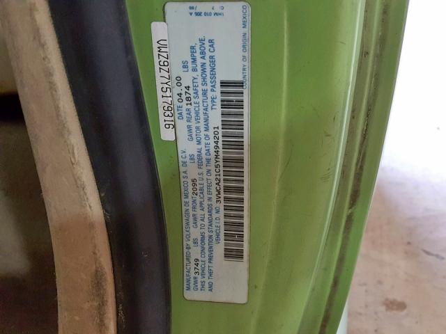 3VWCA21C5YM494201 - 2000 VOLKSWAGEN NEW BEETLE GREEN photo 10