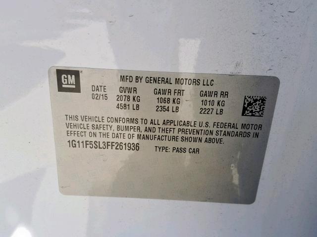 1G11F5SL3FF261936 - 2015 CHEVROLET MALIBU LTZ თეთრი ფოტო 7