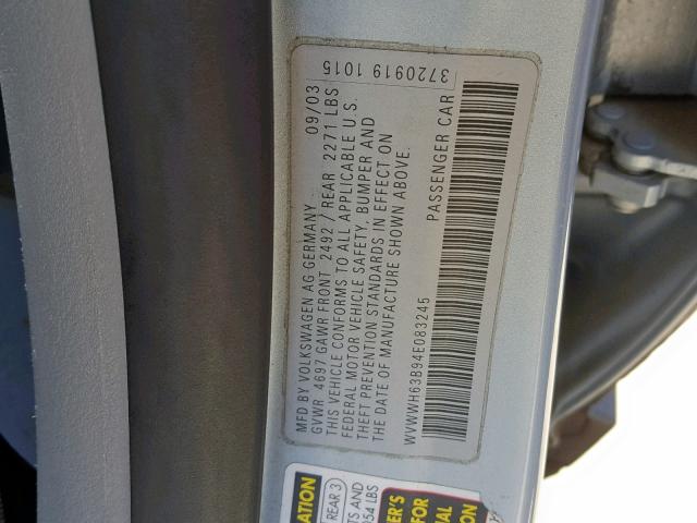 WVWWH63B94E083245 - 2004 VOLKSWAGEN PASSAT GLX Mavi foto 10