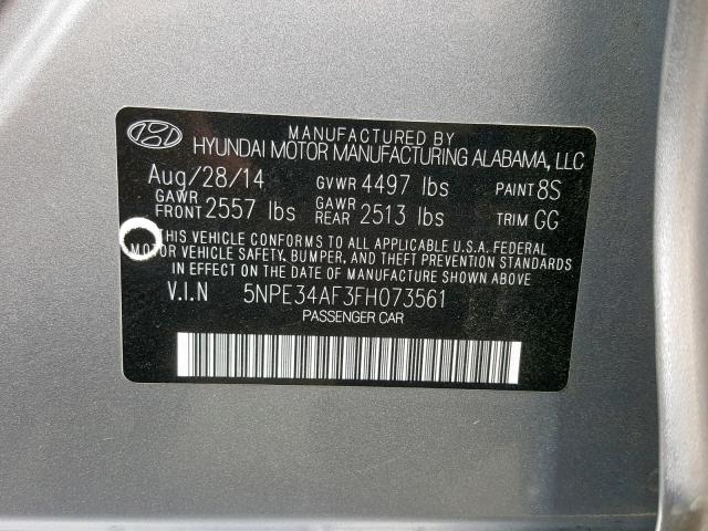 5NPE34AF3FH073561 - 2015 HYUNDAI SONATA SPO GRAY photo 10