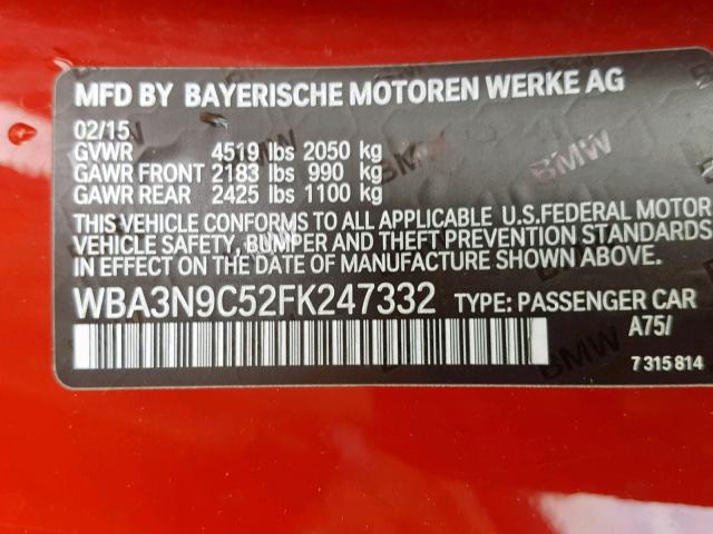 WBA3N9C52FK247332 - 2015 BMW 428 XI RED photo 10