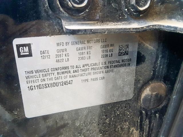 1G11G5SX8DU124547 - 2013 CHEVROLET MALIBU 3LT 黑色 照片 10