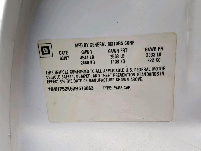 1G4HP52K5VH573863 - 1997 BUICK LESABRE CU WHITE photo 10