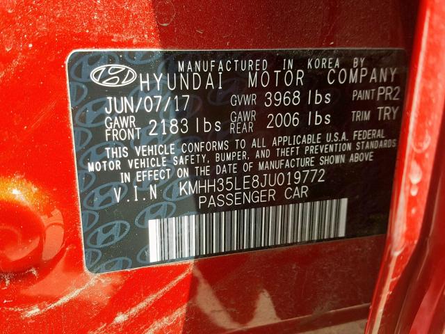 KMHH35LE8JU019772 - 2018 HYUNDAI ELANTRA GT RED photo 10