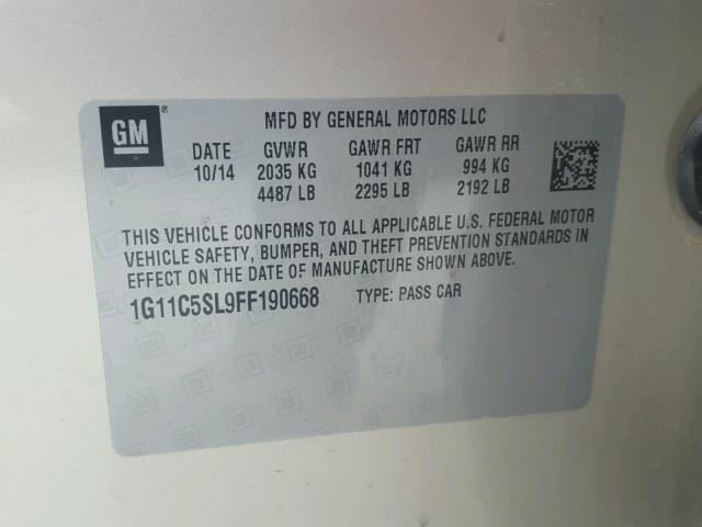 1G11C5SL9FF190668 - 2015 CHEVROLET MALIBU 1LT კრემისფერი ფოტო 10