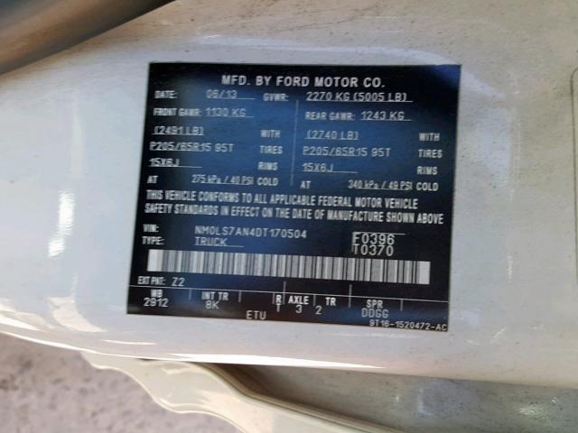 NM0LS7AN4DT170504 - 2013 FORD TRANSIT CO WHITE photo 10