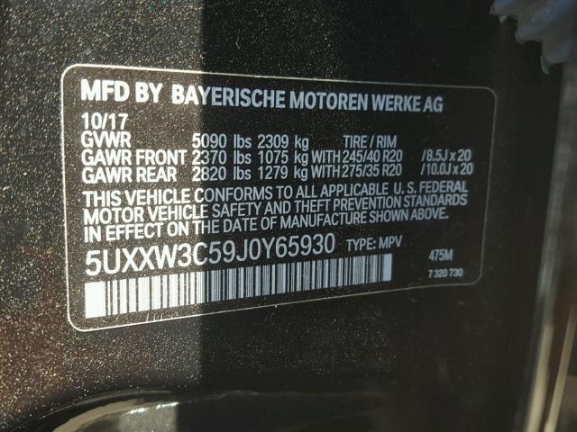 5UXXW3C59J0Y65930 - 2018 BMW X4 XDRIVE2 BLACK photo 10