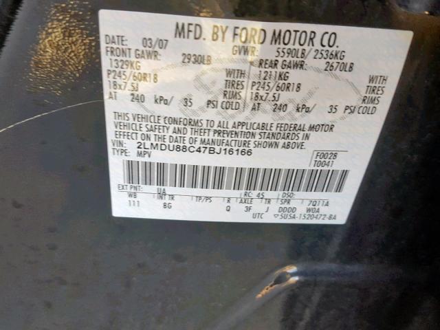 2LMDU88C47BJ16166 - 2007 LINCOLN MKX BLACK photo 10