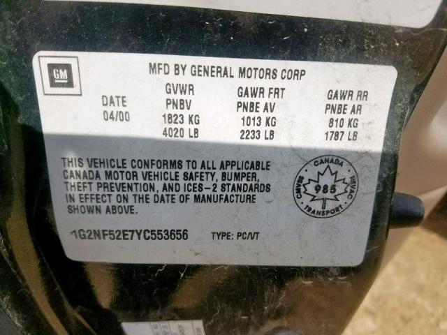 1G2NF52E7YC553656 - 2000 PONTIAC GRAND AM S GREEN photo 10