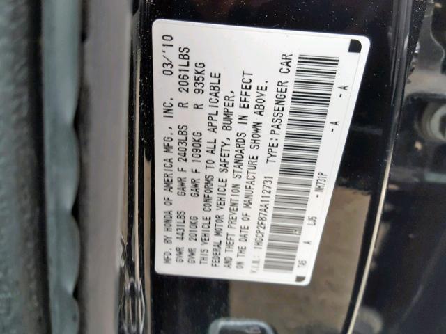 1HGCP2F87AA112731 - 2010 HONDA ACCORD EXL BLACK photo 10