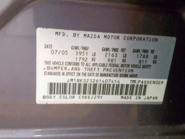 JM1BK323261407414 - 2006 MAZDA 3 S GRAY photo 10