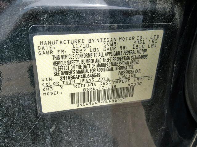 3N1AB6AP48L646549 - 2011 NISSAN SENTRA 2.0 BLACK photo 10