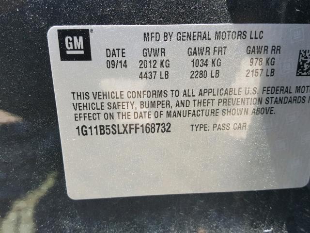 1G11B5SLXFF168732 - 2015 CHEVROLET MALIBU LS 灰色 照片 10